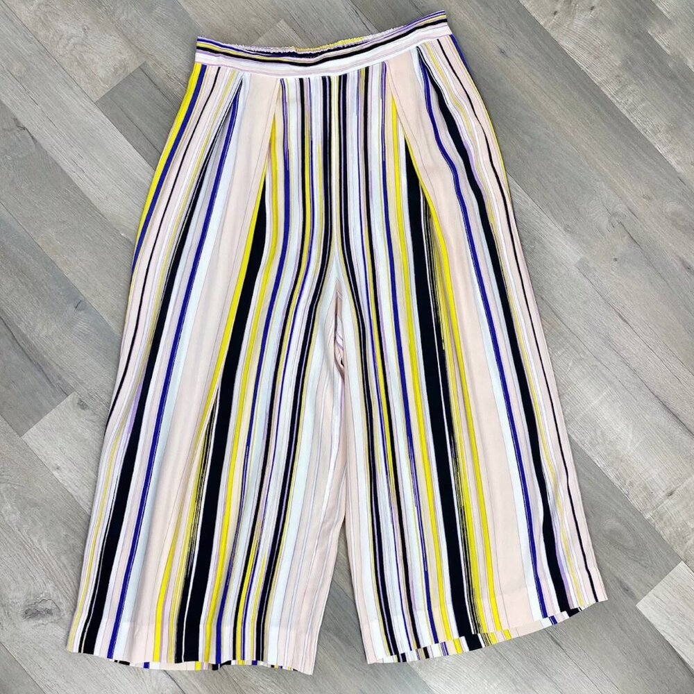1.State Cropped Wide Leg High Waisted Multi-Colored Striped Pants
